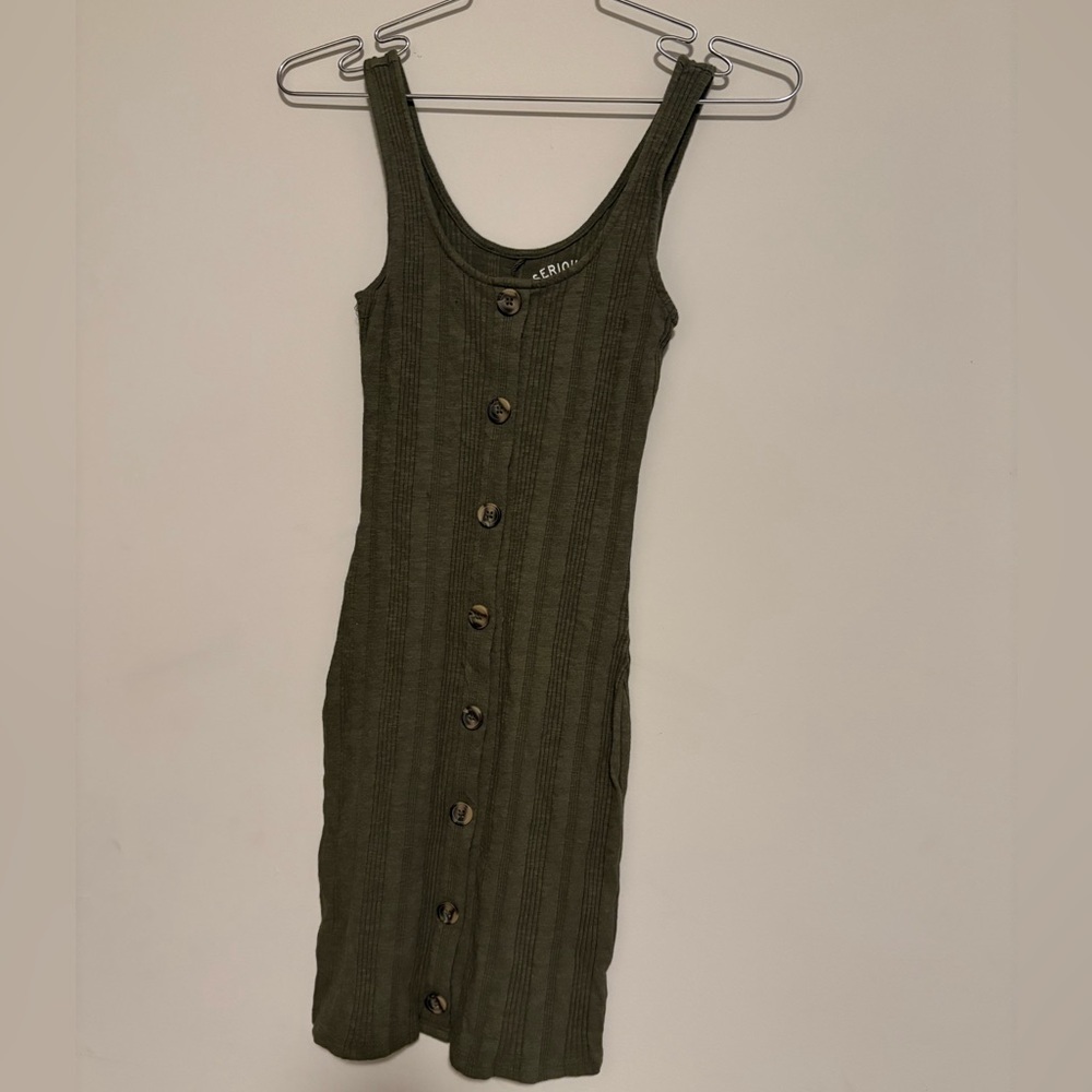 Olive Button-Front Midi Dress